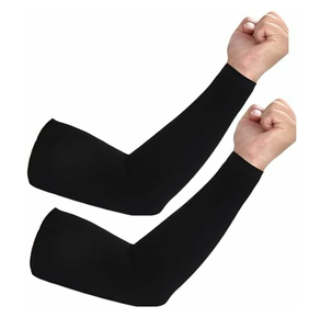 Manchons de cyclisme anti-UV unisexe pour adulte en Spandex et Polyester, sans couture, couleur unie Beige, Noir, Bleu clair - Product Image 3