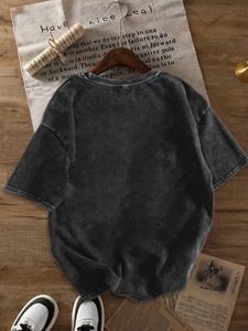Camiseta Gráfica Vintage con Lavado Ácido, Unisex, Estilo Urbano, Estampado Retro, Algodón, Oversize, Casual, Moda de Verano, Manga Corta - Product Image 5