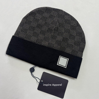 Gorro de Punto Jacquard Unisex 100% Algodón, Gorro de Invierno con Puño, Estampado Digital a Cuadros, para Viajes, Aire Libre, Uso Diario, Casual, para Adultos
