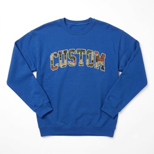 Sudadera de Felpa de Algodón Azul Rey con Cuello Redondo, Sudadera con Apliques de Camuflaje Vintage, Sudadera con Logotipo Personalizado, Proveedor de Sudaderas con Capucha - Product Image 2