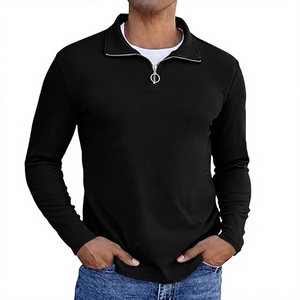 <b>Men</b> Quarter <b>Zip</b> Solid Knitted Long Sleeve Pullover Casual Regular Fit Breathable Polyester <b>Top</b> Autumn Wear - Product Image 2