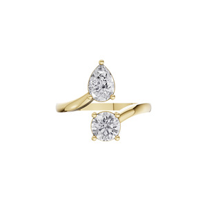 Anillo de Compromiso Aarinya con Diamante Cultivado en Laboratorio en Forma de Pera y Redondo, Certificado por IGI, Chapado en Oro de 14K, Diseño Escultural Abierto Tipo Toi Et Moi - Product Image 1