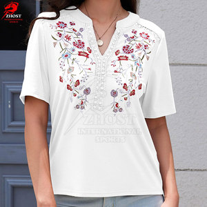 Camisetas Casuales Bordadas para Mujer, Cómodas, de Algodón, para el Trabajo, Uso Diario de Verano, Venta al Por Mayor - Product Image 3
