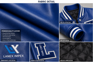 Custom Blue Color Varsity Letterman <b>Jacket</b> <b>Men</b> PU Leather Baseball College <b>Jacket</b> Embroidered Chenille Patch Bomber <b>Jacket</b> OEM - Product Image 5