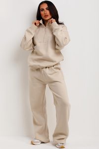 Matching Half-Zip Wide-Leg Tracksuit Latest Custom Logo 2 Piece Women Half Zip Sweatshirt & <b>Joggers</b> Tracksuit Set Full Length - Product Image 4