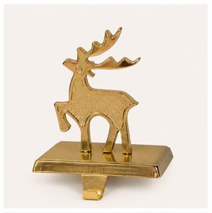 Premium Aluminium Metal Reindeer <b>Stocking</b> Hanger Durable Gold Finish Christmas Mantle Hook Decorative Standing Deer For Home - Product Image 1