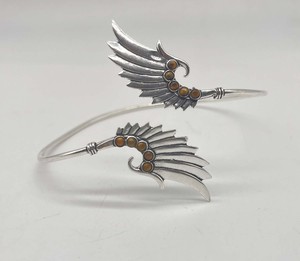 Natural Tiger Eye Wing <b>Bracelet</b> Handmade <b>Silver</b> Plated Upper Arm Cuff <b>Bangle</b> Open Adjustable Armlet - Product Image 3