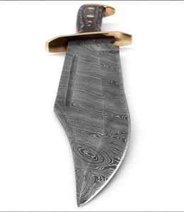 Couteau Bowie de survie d'extérieur à lame fixe en acier Damas artisanal, manche en corne de qualité supérieure, garde en laiton, robuste, pour usage en terrain et utilitaire - Product Image 5