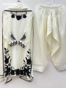 Conjunto de pantalón-kurta y dupatta de seda elegante con bordado de hilo, de aspecto magnífico, para mujer, proveedor de moda de la India. - Product Image 4