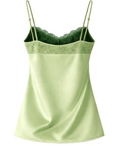 <b>Light</b> Green Satin Lace Cami Shorts Set Women Pajama Set Sexy Nightwear Sleepwear Soft Silk Summer Two Piece <b>Lounge</b> Wear Outfit - Product Image 4