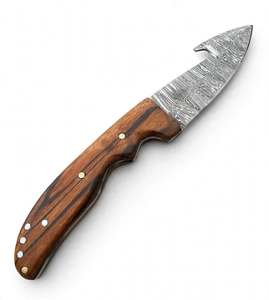 Cortador de Cuerdas de Acero de Damasco Hecho a Mano, Herramienta Utilitaria con Mango Ergonómico de Madera y Decoración Metálica - Product Image 3