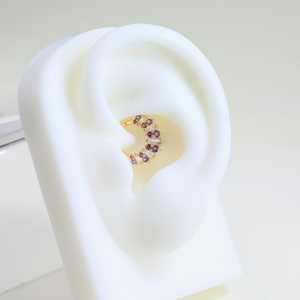 Anneau de piercing pour le nez Daith Clicker en argent sterling 925 plaqué or 14 carats avec topaze blanche, améthyste et grenat rhodolite - Product Image 6