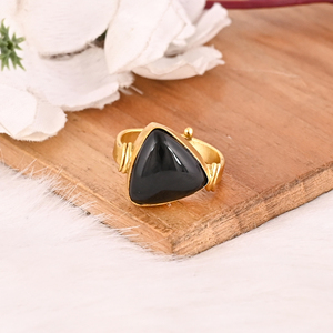 <b>Adjustable</b> Black Onyx Stone Gold Plated Brass <b>Ring</b> Handmade Trendy Gemstone <b>Rings</b> for Women - Product Image 3