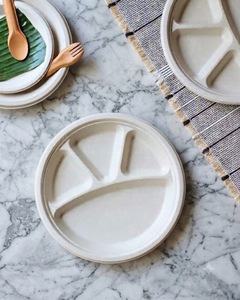 Assiettes jetables écologiques en bagasse de canne à sucre biodégradable, rondes de 11 pouces, à 4 compartiments, pour la vente en gros - Product Image 2