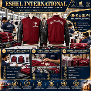 Custom <b>Men's</b> Maroon Varsity <b>Jacket</b> With Black <b>Faux</b> <b>Leather</b> Sleeves Ribbed Collar And Snap Button Closure OEM Cheap price - Product Image 6