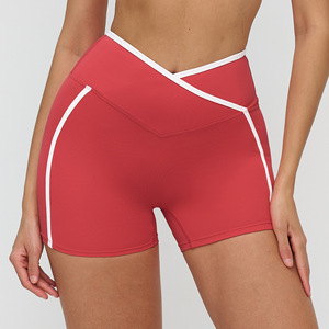 Shorts de sport pour femmes personnalisés avec logo, taille croisée, extensibles, color block, effet push-up, pour fitness et yoga - Product Image 4