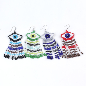 Colorful Seed Beads Tassel Miyuki Beads Earrings Embroidered Cotton Lightweight Earrings with Metal Fittings <b>Back</b> - Product Image 5