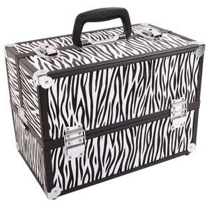 Valigetta SM 2083 in Lega di Alluminio con Motivo Zebrato Bianco, Organizer per Cosmetici e Gioielli - Product Image 1