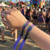 Pulsera de tela satinada personalizada para festivales, de poliéster con transferencia térmica, de un solo uso, con cierre deslizante para entrada a parques temáticos