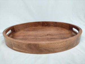 Bandeja de servir ovalada de madera de acacia de alta calidad, plato de madera pulido para exhibición, ideal para hoteles, restaurantes y fiestas, en oferta. - Product Image 4