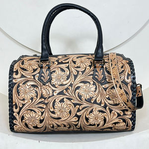 Venta al por mayor 15 "Speedy Duffle Bag Hecho a mano Tooled Leather Weekender Cierre de cremallera personalizado para negocios Bolsa de viaje para uso personal - Product Image 5