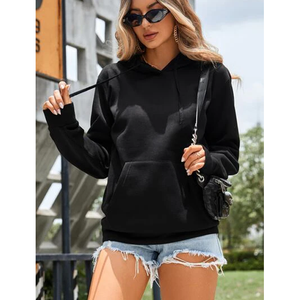 Sweat à capuche noir pour femme avec logo personnalisé, style streetwear décontracté, haut de gamme, fabriqué sur mesure par Twin City - Product Image 5