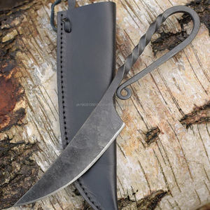 Vente en gros de couteaux forgés de haute qualité couteau de cuisine médiéval couteaux viking avec peau de vache couverture noire - Product Image 6