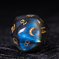 Ensemble de dés en labradorite naturelle, pierre précieuse enchanteuse, 7 pièces, dés polyédriques avec chiffres dorés pour les jeux de rôle sur table Dungeons and Dragons