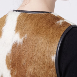 Women Sleeveless Western Cowhide Hair Vest Female Cowhide Hair-On <b>Waistcoat</b> With Front Zipper Girl Calf Hair V-Neck Cowhide Vest - Product Image 4