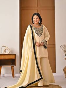 Ensemble Salwar Kameez Moderne de Mode Pakistanaise Ramdev Trading avec Dupatta Assortie pour Mariage, Diwali, Tenue de Soirée, en Soie Romaine Lourde à Séchage Rapide - Product Image 5