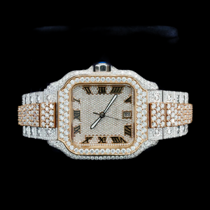 Reloj de Hombre al por Mayor con Bisel de Moissanita Redonda de Diseñador, Caja Cuadrada, Esfera con Números Romanos, Estilo Hip Hop Iced Out - Product Image 1