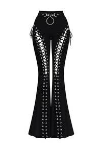 Pantalon en cuir véritable noir à taille haute et coupe skinny avec détails lacés, style gothique, pantalon long pour femmes, hiver - Product Image 3