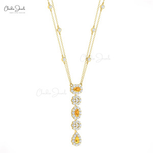 Collier pendentif en citrine taille poire 5x3mm avec diamant en or massif 14 carats, fabrication de bijoux sur mesure en provenance d'Inde - Product Image 1