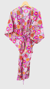 Robe kimono à imprimé floral pour femmes, col en V, manches courtes, cordon de serrage, robe longue - Product Image 4