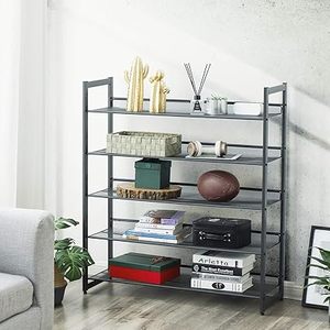 Stackable Shoe Shelf Metal Shoe Storage Organizer with 5 Tier <b>Adjustable</b> Flat or Angled Mesh <b>Shelves</b> - Product Image 6