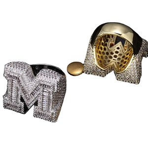 SM Jewels Anillo de diamante M inicial para hombre Iced Out Hip Hop Estilo Moissanite Joyería Estilo rapero Anillo de moda - Product Image 3