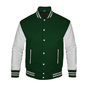Veste en cuir et laine noire authentique pour homme, style universitaire, avec broderie décorative, style baseball - Product Image 4