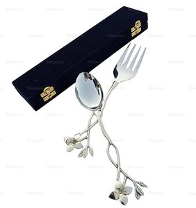 Juego de Cuchara y Tenedor de Té con Diseño de Flor Plateada, Mango Largo, Acabado Espejo, Regalo de Boda, Cubertería Creativa - Product Image 5