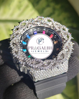 Pragalbh Jewels Luxus-Diamantuhr mit Dornen-Lünette, Moissanit, Edelstahl, Hip-Hop-Armbanduhr für Herren und Damen