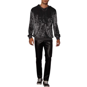 Sudadera con Capucha de Terciopelo Negro para Hombre, Corte Regular, Color Sólido, Informal, para Otoño, Sudadera Tejida - Product Image 3