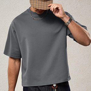 Camiseta Corta 100% Algodón para Hombre, Estilo Vintage, Hombros Caídos, Estampado Liso, Ropa Urbana - Product Image 4
