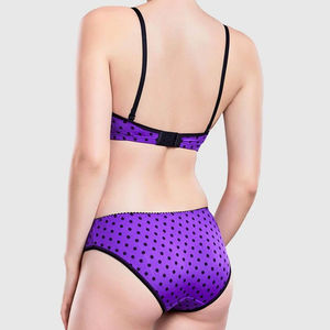 Comfortable Women's Purple Solid Halter Neckline Underwire Bra Thongs Bottoms Contrast Binding Quick Dry <b>Bikini</b> - Product Image 3