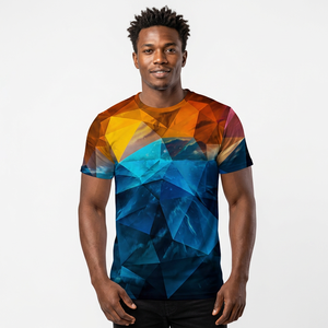 T-shirt en tricot à manches courtes pour homme, motif géométrique, impression numérique, col rond, style formel, 100% polyester, coupe régulière - Product Image 4