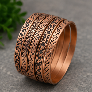 Authentic Carved Pattern Pure Metal <b>Stacking</b> Bangles Handmade Embossed Pattern Metal Jewelry Exquisite Design - Product Image 4