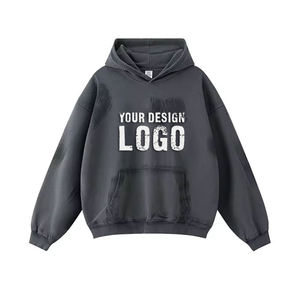 Customized Logo Heavyweight Drop Shoulder Loose <b>Mens</b> Hoodies Autumn Winter Vintage Distress Oversized <b>Men's</b> Hoodies - Product Image 5