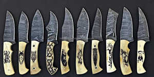 Couteau d'éplucheur en acier damassé OEM de 8 pouces avec magnifique manche en os gravé fait à la main comprenant une feuille de cuir-Ensemble de 20 pièces - Product Image 2