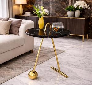Mesa Consola Moderna con Tapa de Mármol y Base de Metal Dorado, Mueble Decorativo Contemporáneo para Sala de Estar - Product Image 1