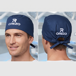Casquette chirurgicale unisexe OREZO en coton bleu tissé, écologique et confortable, avec lien à nouer pour usage hospitalier - Product Image 2