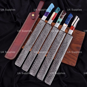 Cuchillo de Damasco Ambidiestro Hecho a Mano Personalizado para Carne de Res, Rebanador de Carne para BBQ de 10 Pulgadas, Afilado como una Navaja, Mango de Resina, Funda de Cuero, Venta al por Mayor - Product Image 6