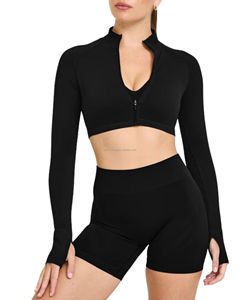 Nouvelle veste de yoga respirante pour femmes, entièrement zippée, col montant, avec trous pour les pouces, coupe ajustée, pour la course et l'entraînement en salle de sport, logo personnalisé - Product Image 1